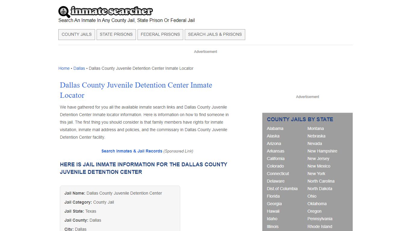 Dallas County Juvenile Detention Center Inmate Locator